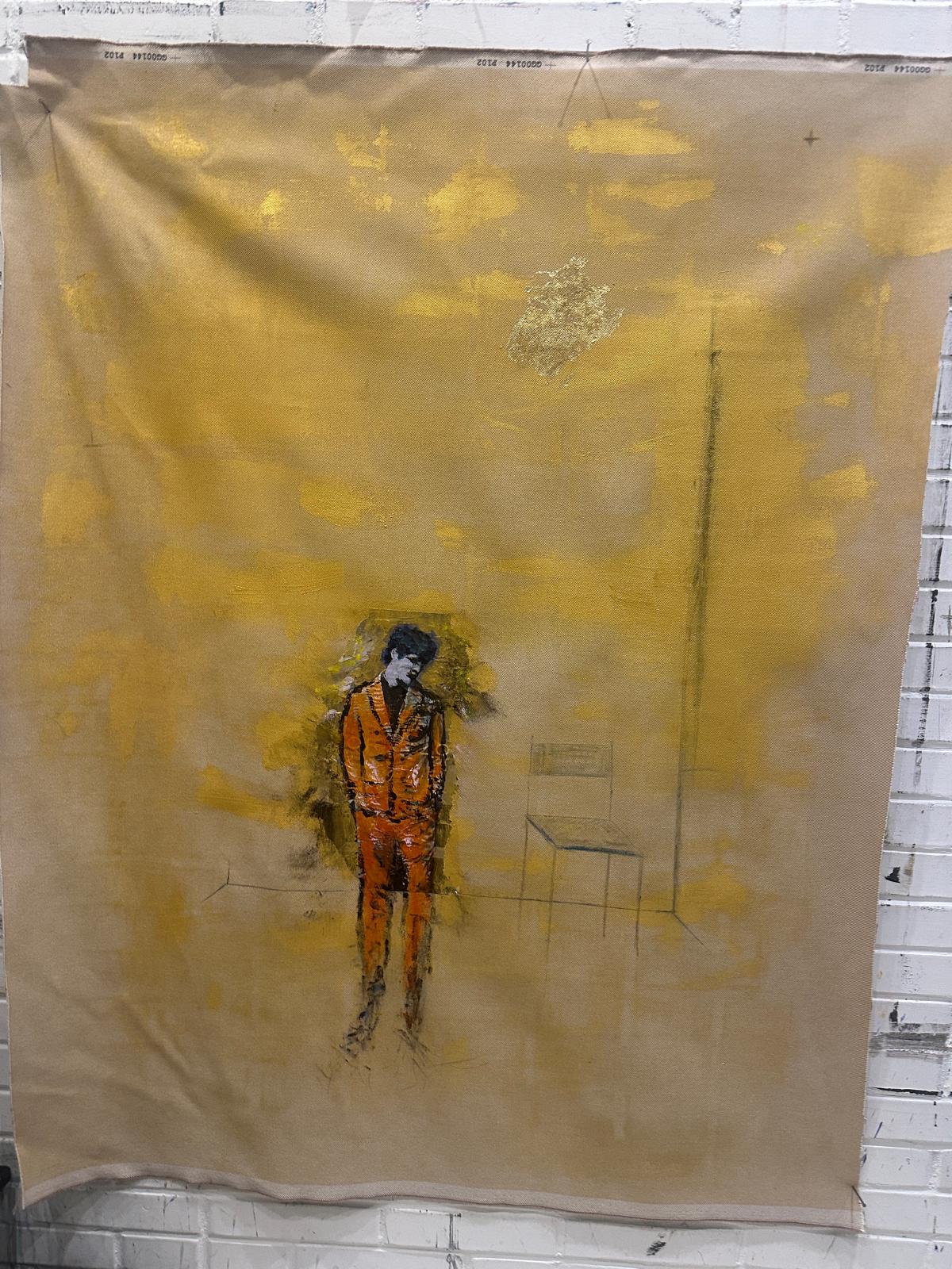 The Gold Standard · 2026 · acrilico su tela · figura in arancione. Contemporary art, photography or visual culture featured by Acquistare Arte.